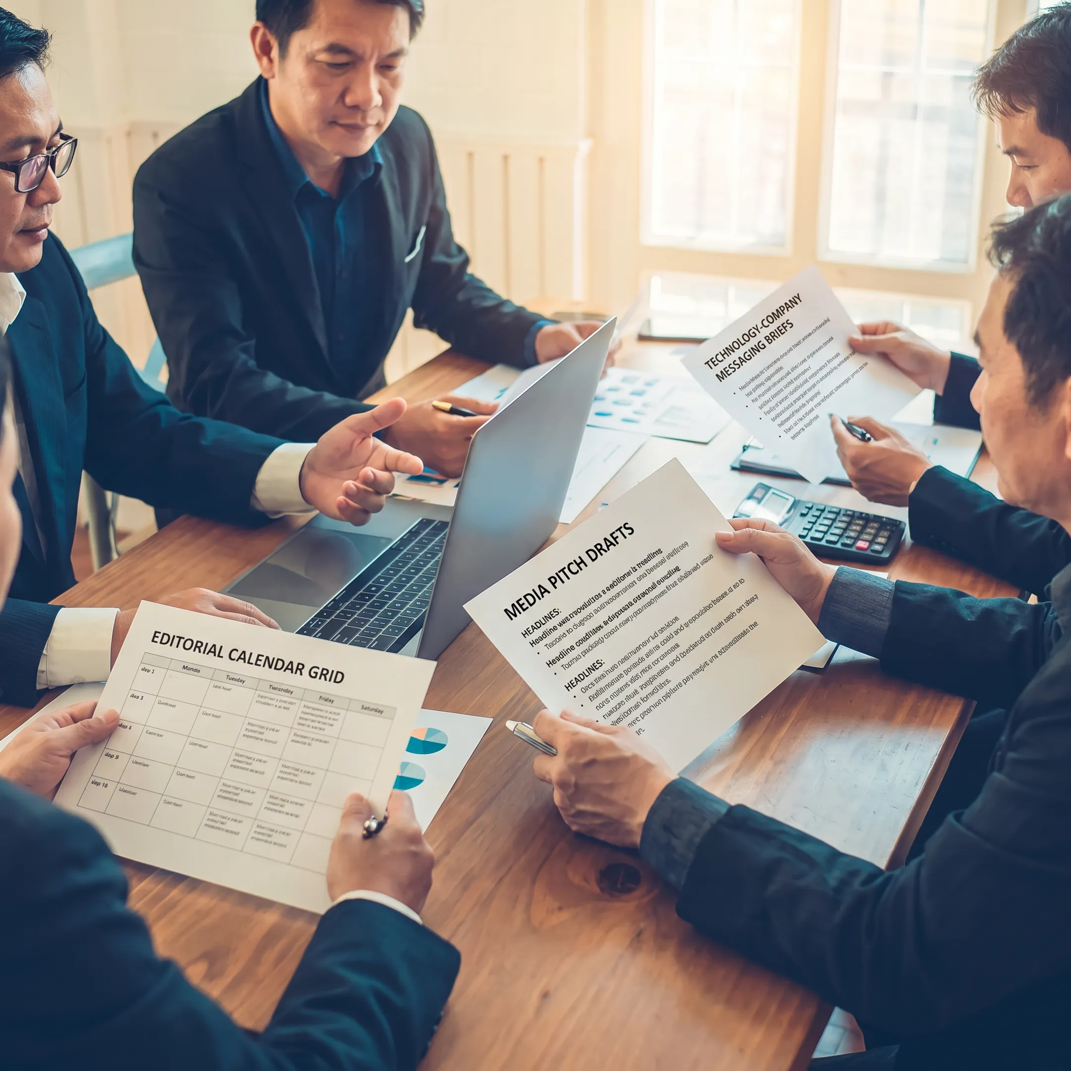 PR strategist pitching a technology company story to journalists