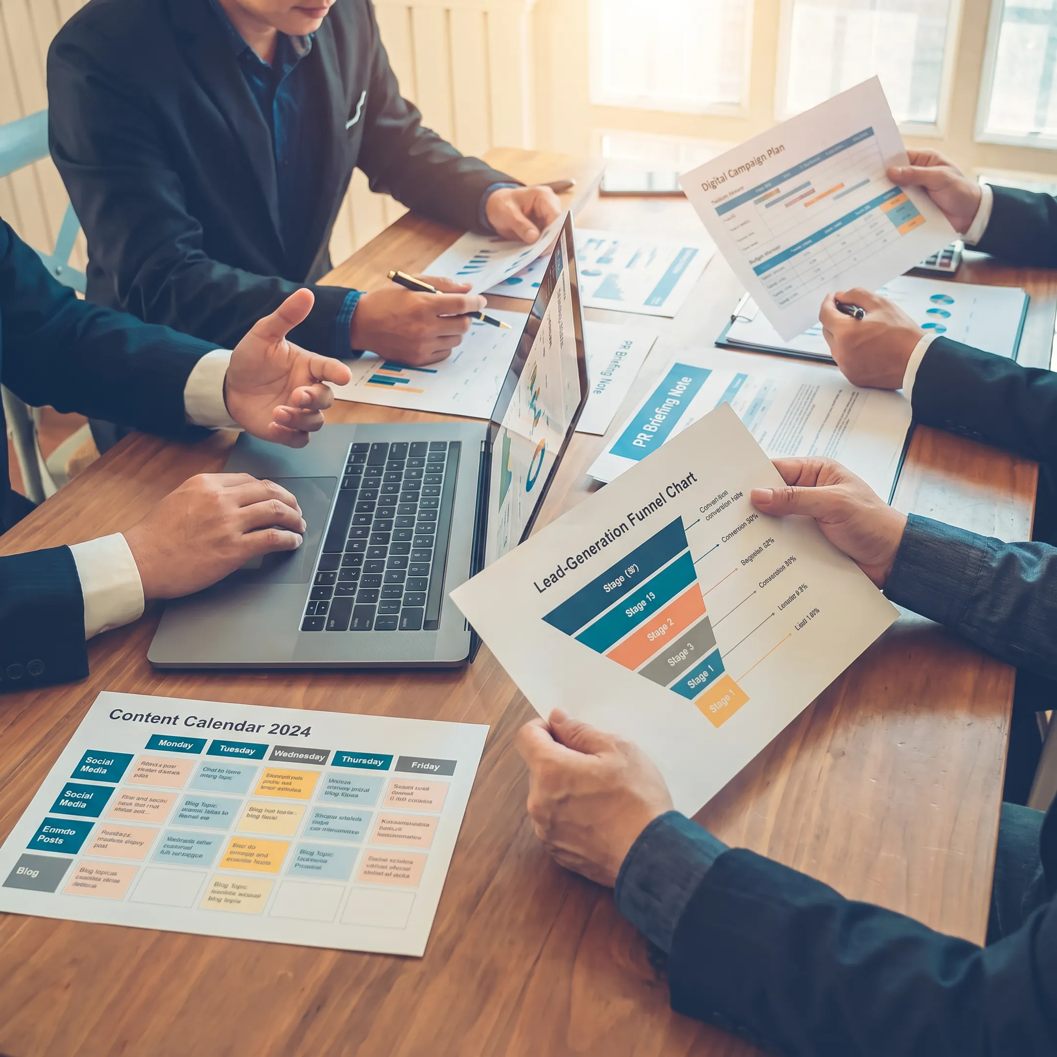 Marketing team developing an integrated B2B campaign strategy