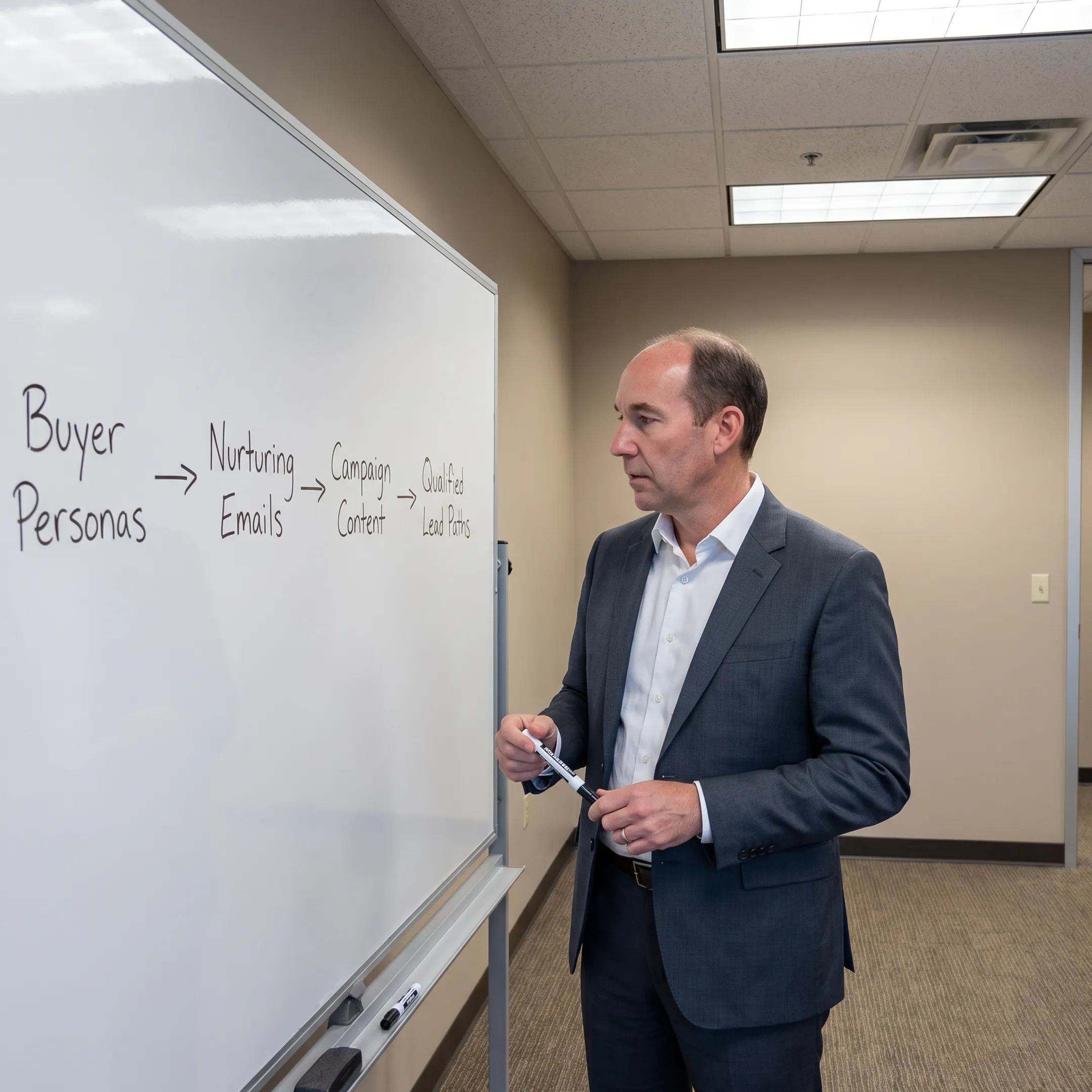 Marketing strategist planning a B2B lead nurturing campaign