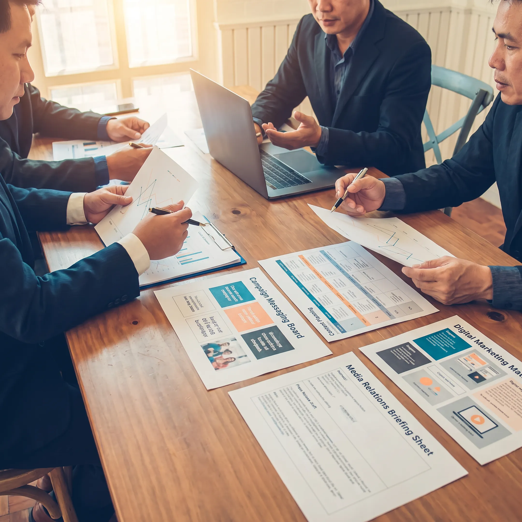 Strategists developing an integrated marketing campaign