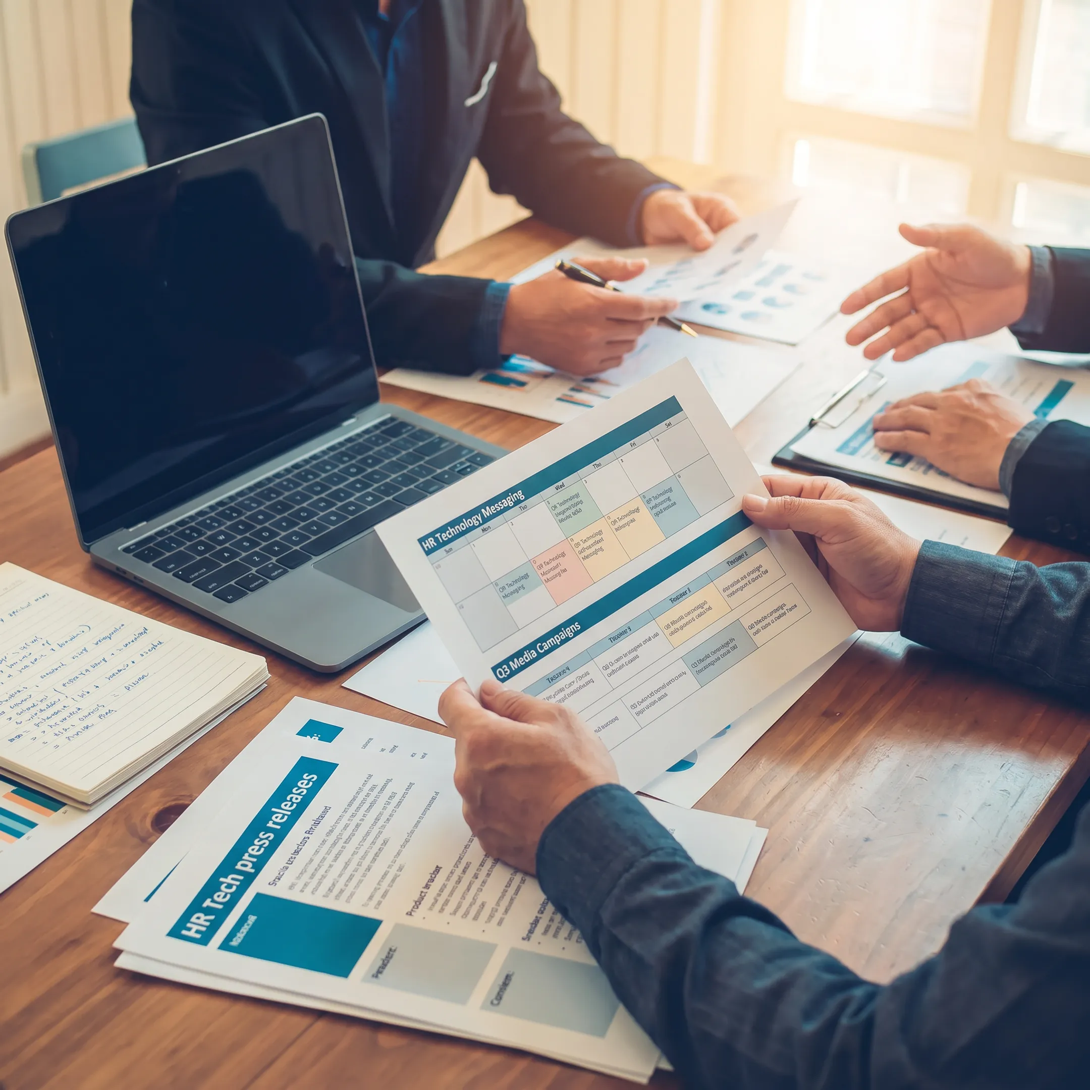 Strategists developing media messaging for an HR technology brand