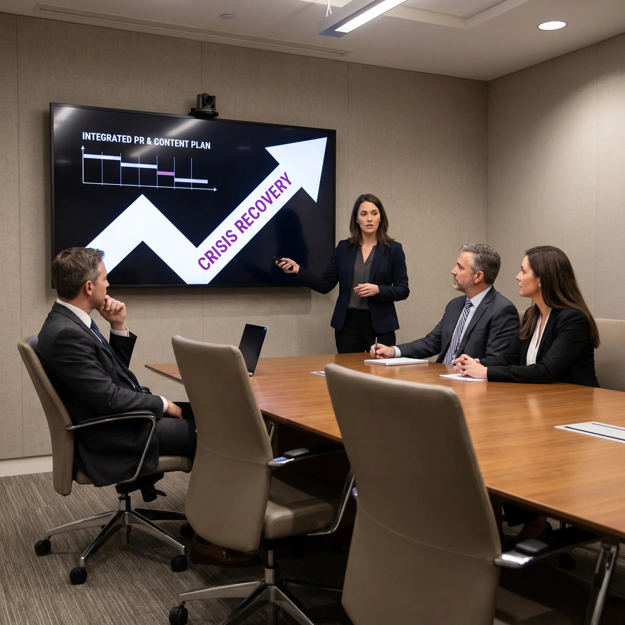 PR strategist presenting a communications plan to business technology leaders