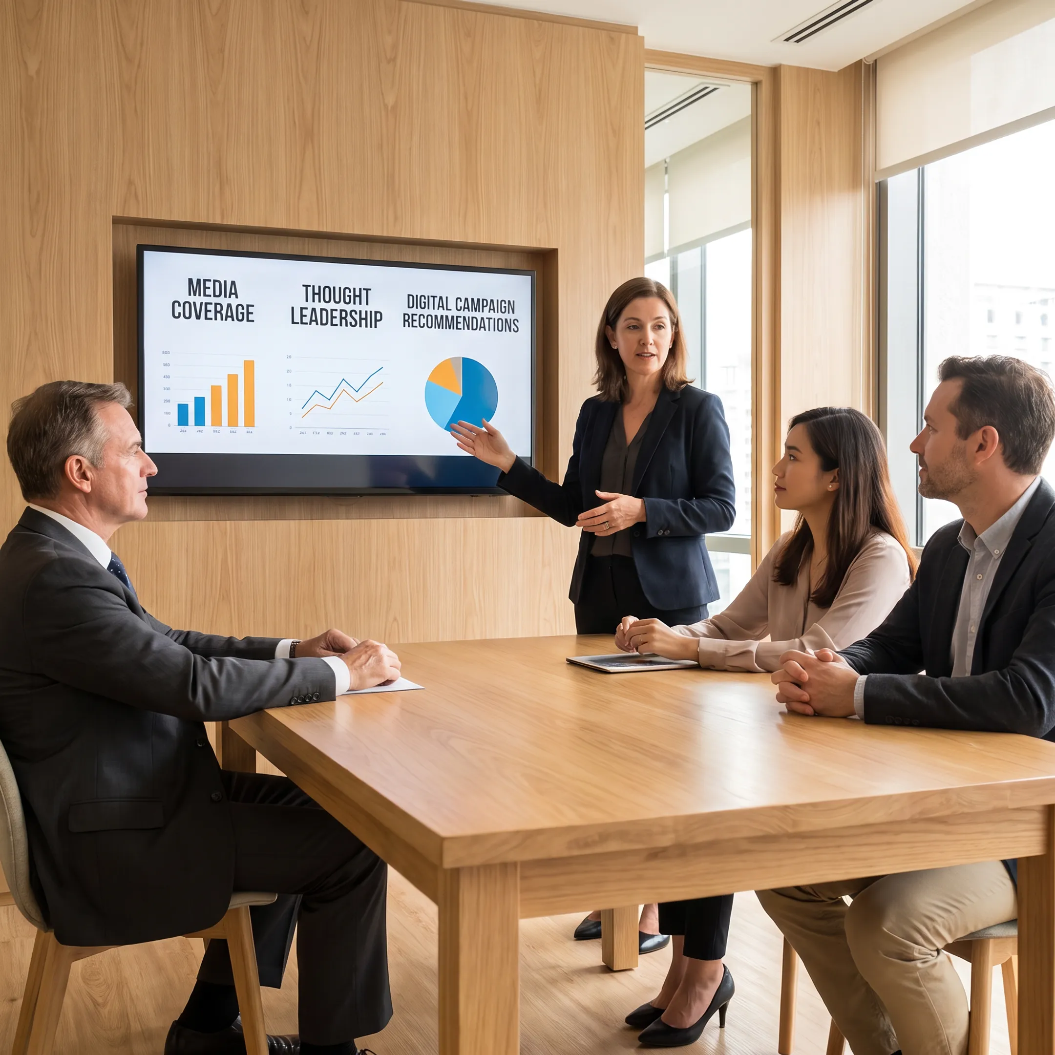 Communications strategist presenting a digital PR campaign for a B2B SaaS company