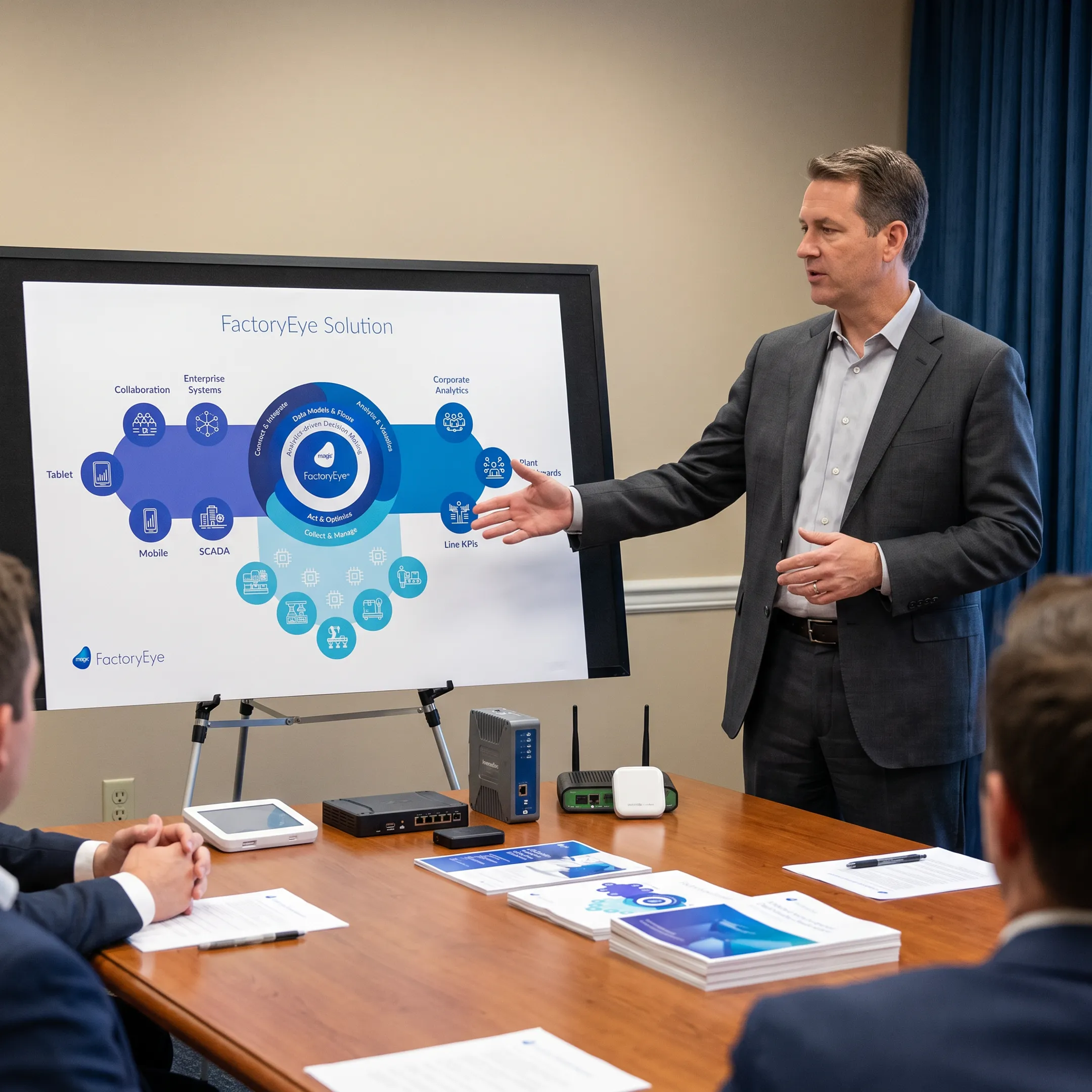 IoT executive presenting connected technology to media professionals