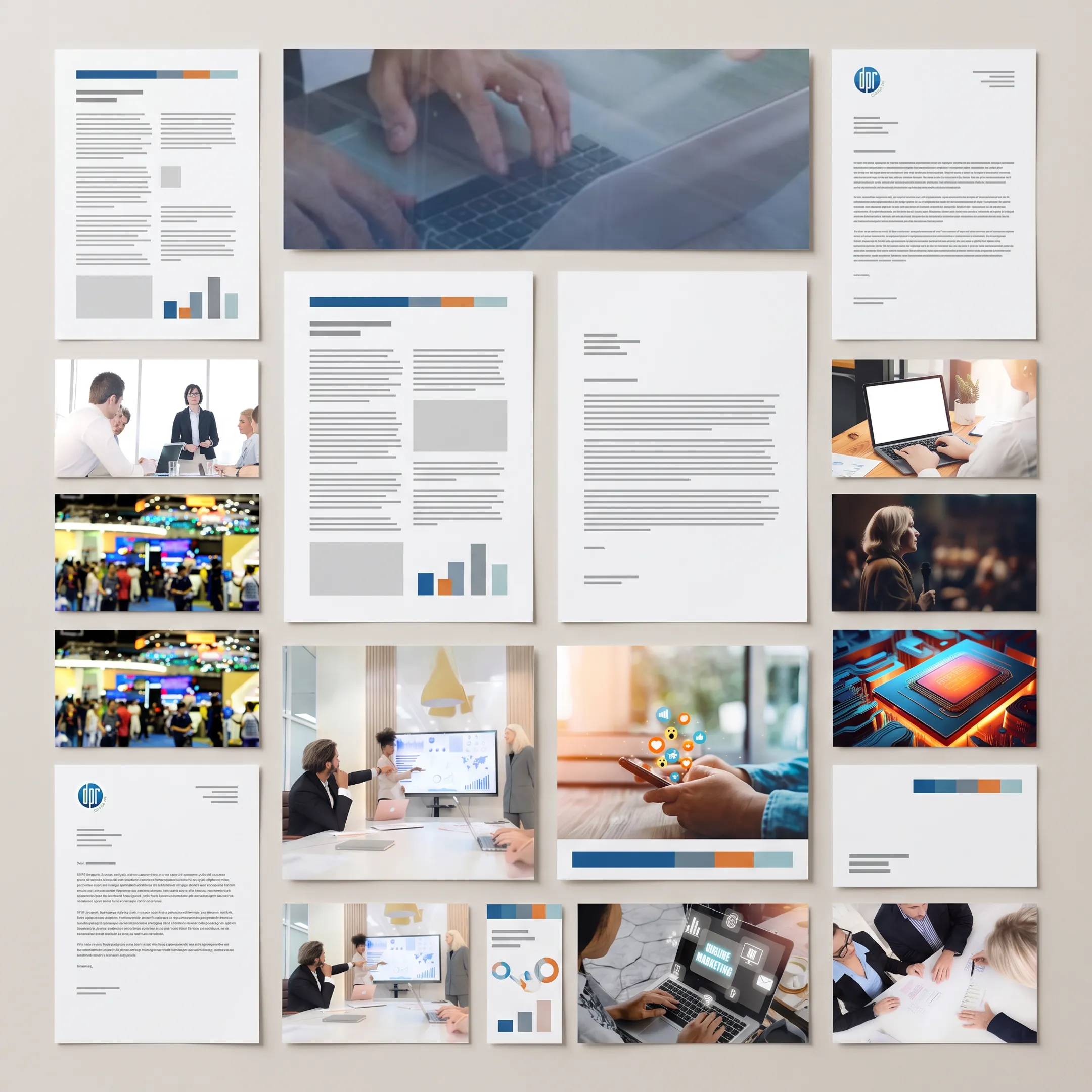 Integrated marketing campaign materials displayed together