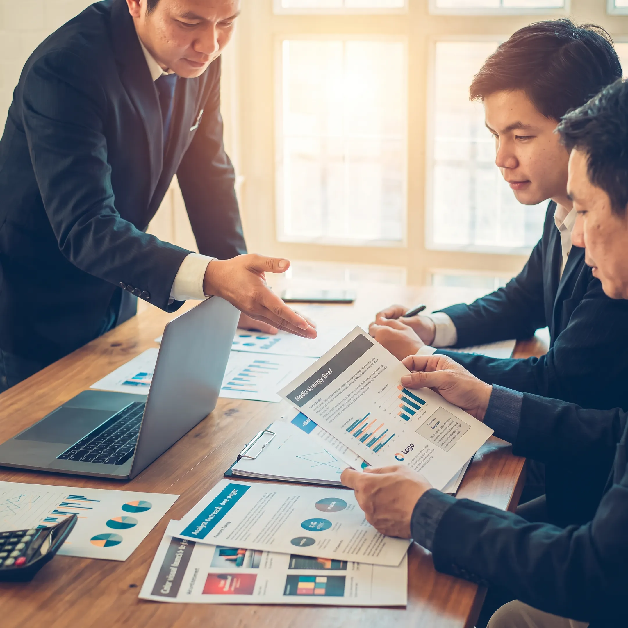 Communications strategist presenting a product launch campaign to a technology team