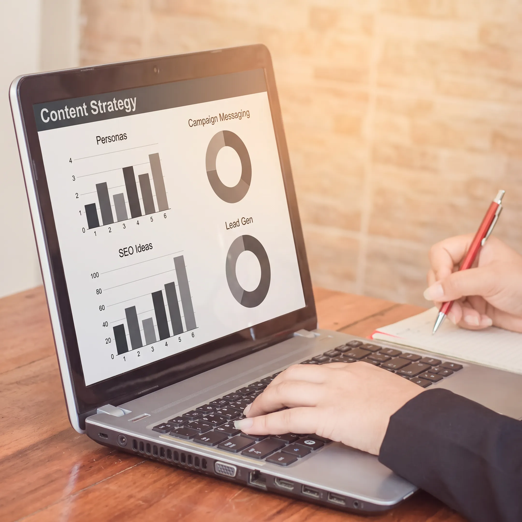 Consultants developing a targeted content marketing campaign for a technology company