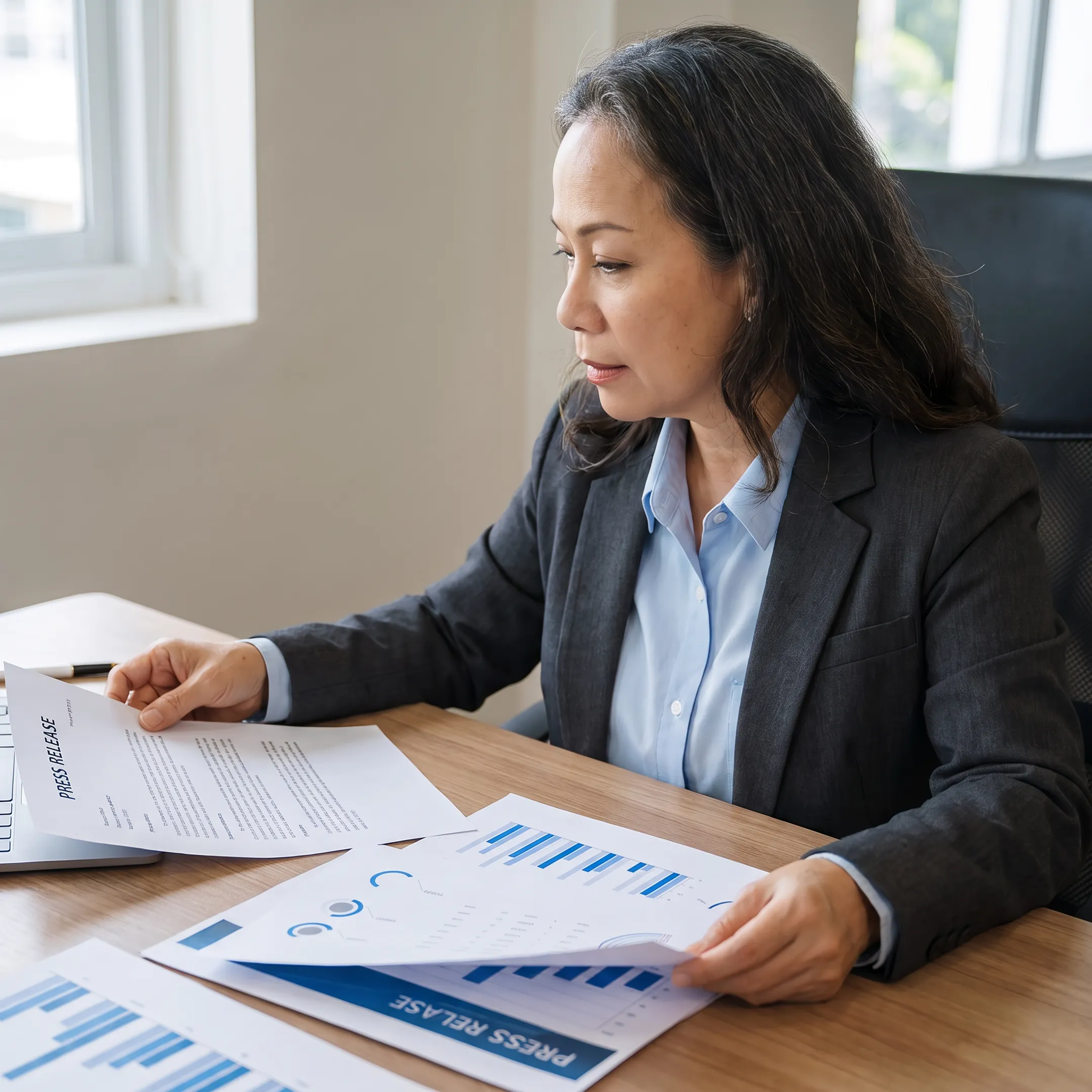 Technology communications strategist preparing launch messaging and media materials