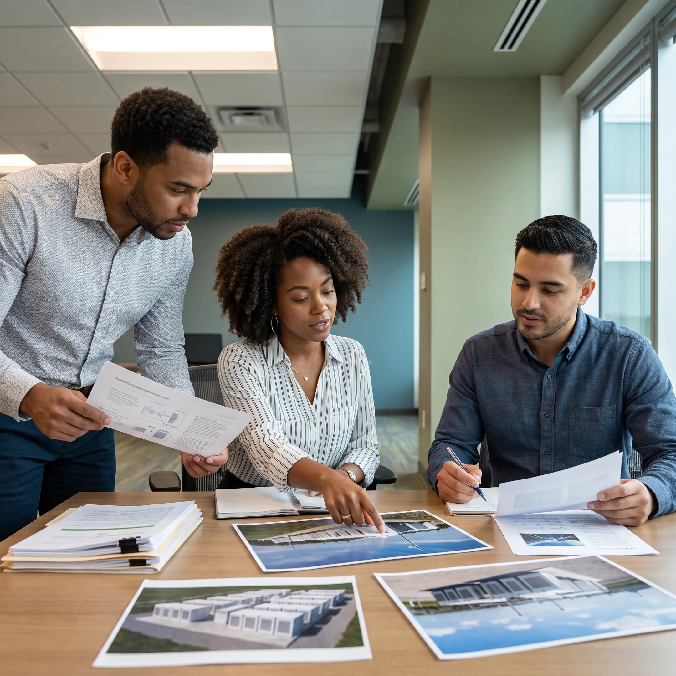 Public relations team developing messaging for a battery storage product