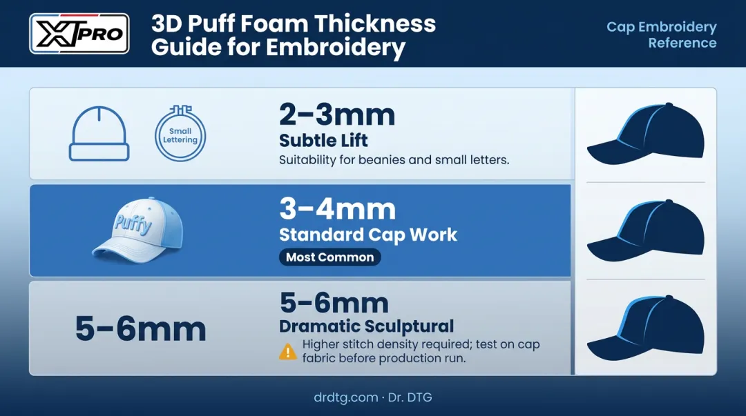 3D puff embroidery foam thickness selection guide for different garment applications