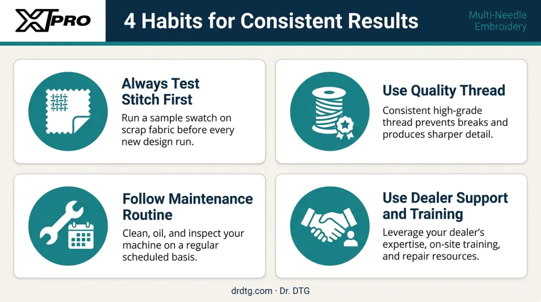 4 best practice habits for consistent multi-needle embroidery machine results