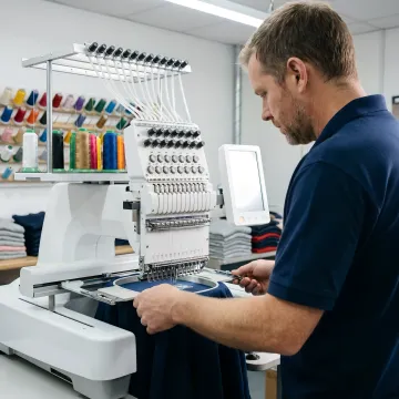 Apparel decorator preparing transfer artwork for heat pressing