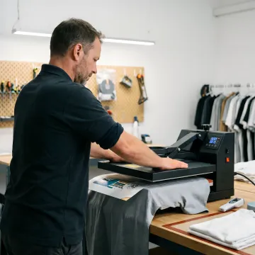 Heat press transfer design being applied to a custom shirt