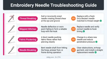 Embroidery needle troubleshooting guide matching four symptoms to needle causes and fixes
