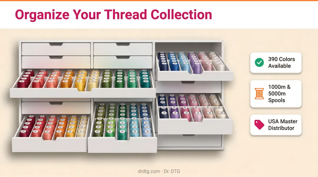 Modular drawer storage unit with organized embroidery thread spools and dividers