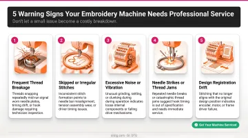 Five warning signs indicating embroidery machine needs professional service repair