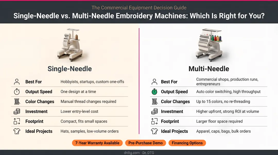 Single-needle versus multi-needle embroidery machine decision guide choosing criteria