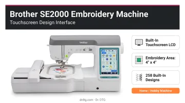 Brother SE2000 embroidery machine with touchscreen displaying design interface