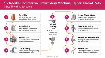 9-step 15-needle embroidery machine upper thread path sequence diagram