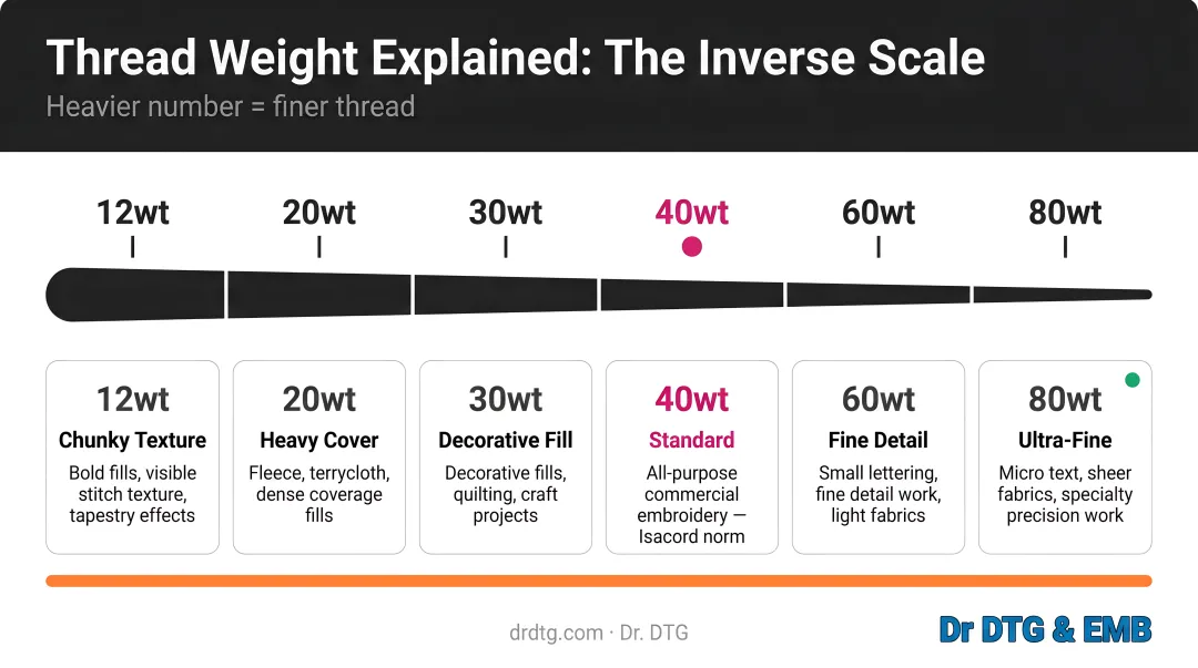 Thread weight system inverse scale from 12wt heavy to 80wt ultra-fine explained