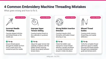 Four common embroidery machine threading mistakes and consequences comparison chart