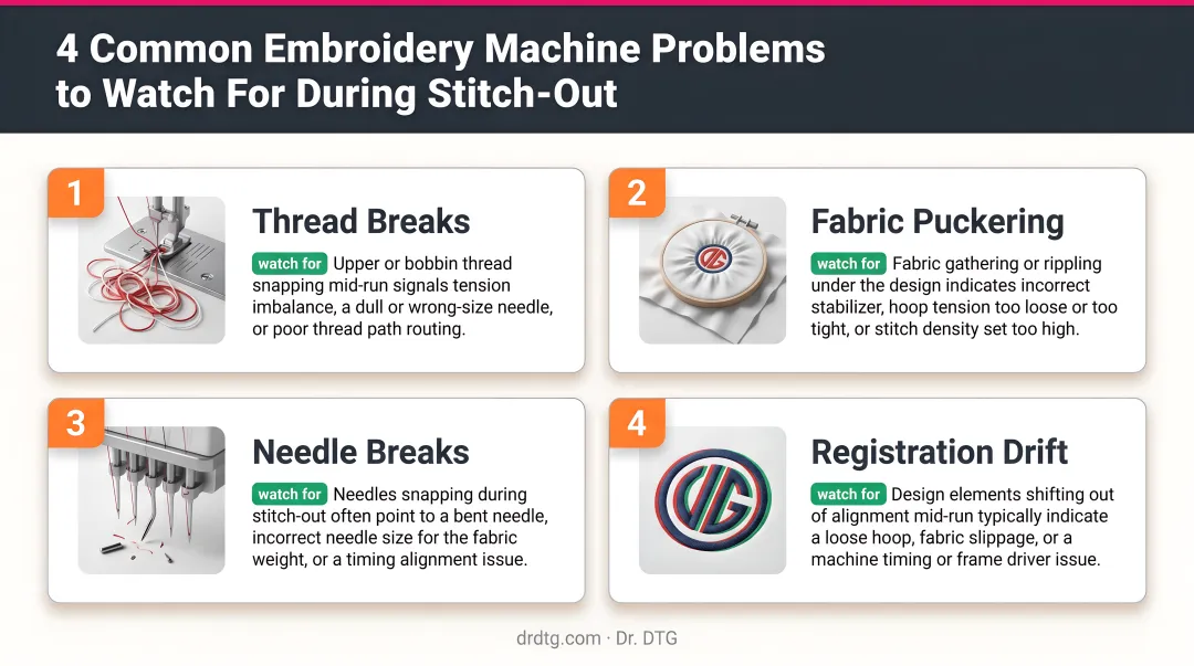 4 common embroidery machine problems to watch for during stitch-out run