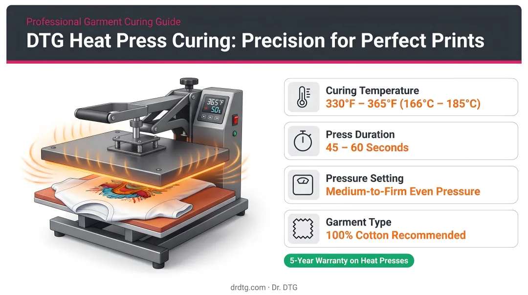 DTG heat press curing machine pressing printed garment at precise temperature settings