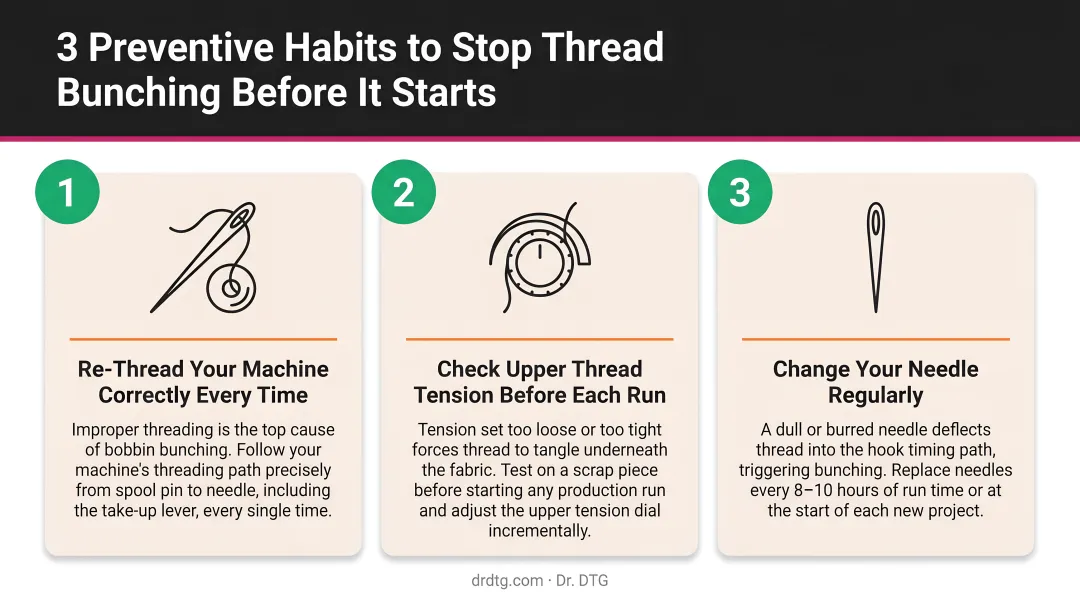 Three preventive habits to stop embroidery machine thread bunching before it starts
