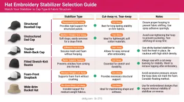 Hat embroidery stabilizer selection guide by cap type and fabric structure