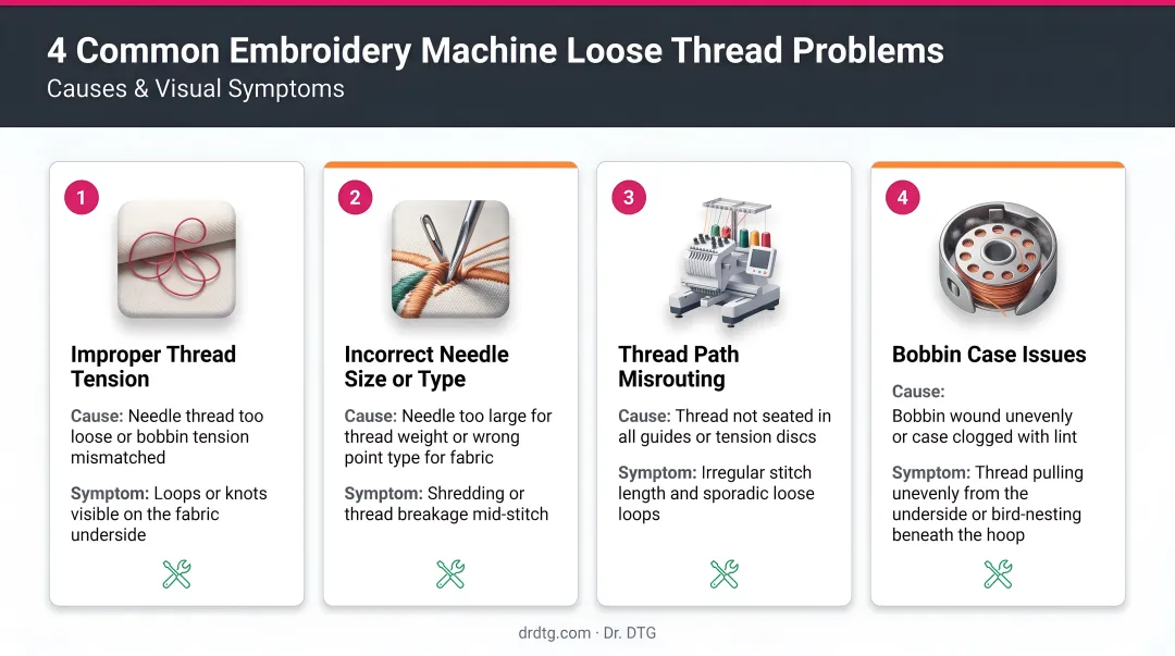 Four common embroidery machine loose thread problems causes and visual symptoms