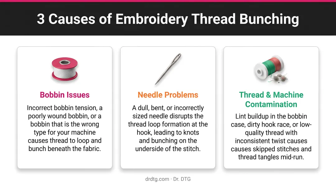 Three causes of embroidery thread bunching bobbin needle and contamination breakdown