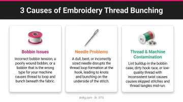 Three causes of embroidery thread bunching bobbin needle and contamination breakdown