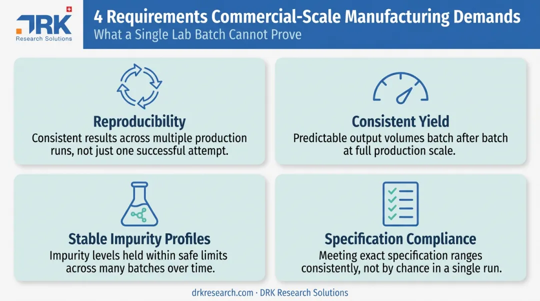 Four commercial-scale manufacturing requirements beyond lab batch testing