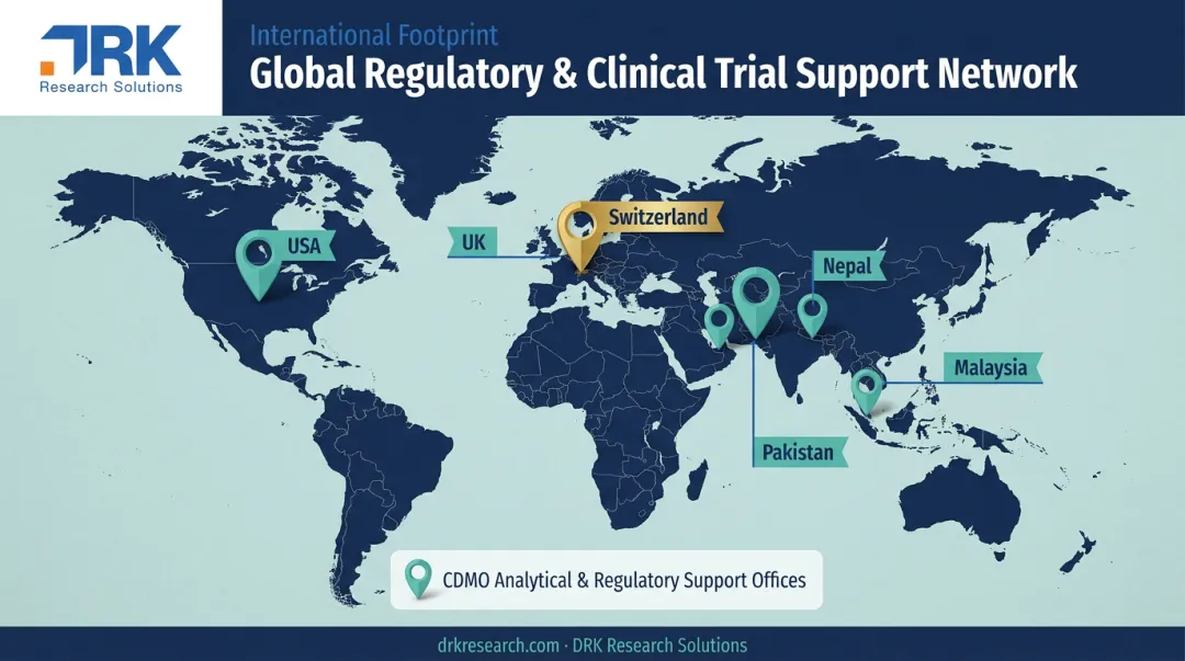 DRK Research Solutions global CDMO office locations across seven countries