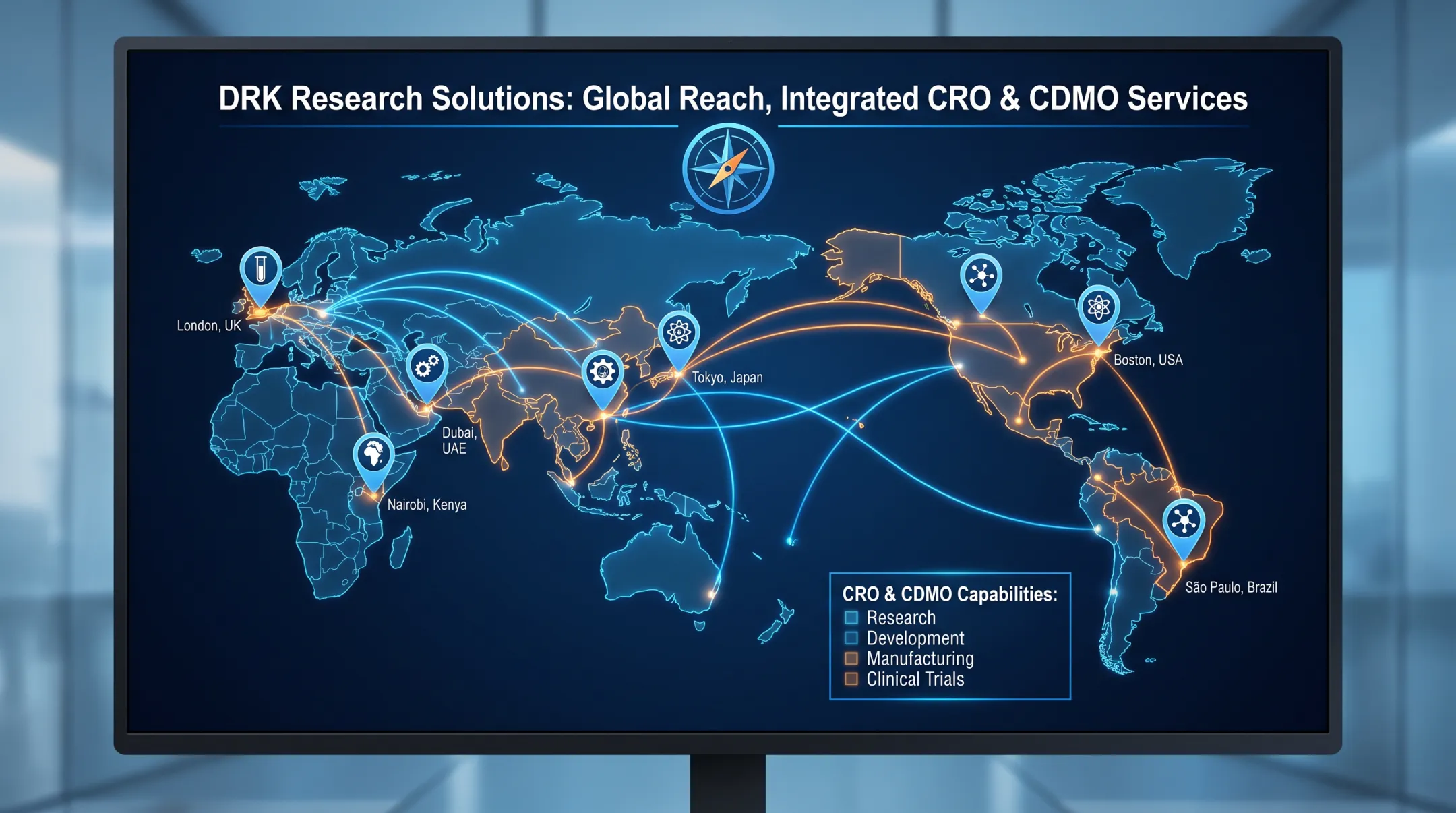 DRK Research Solutions global office locations map across regions