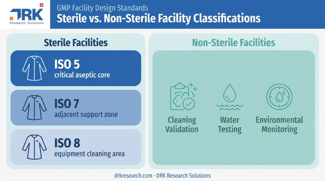 ISO cleanroom classification levels sterile versus non-sterile facility environments