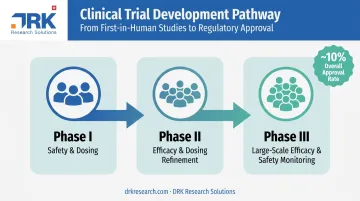 Three-phase clinical trial process from safety to efficacy testing
