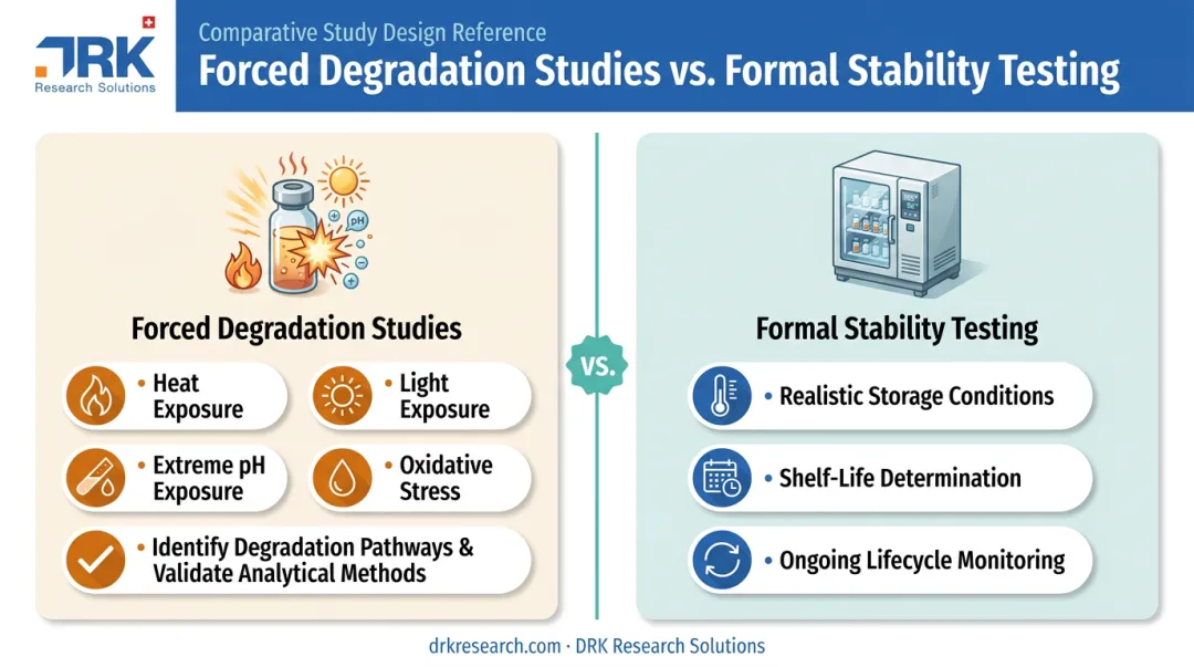 Forced degradation studies versus formal stability testing methodology comparison