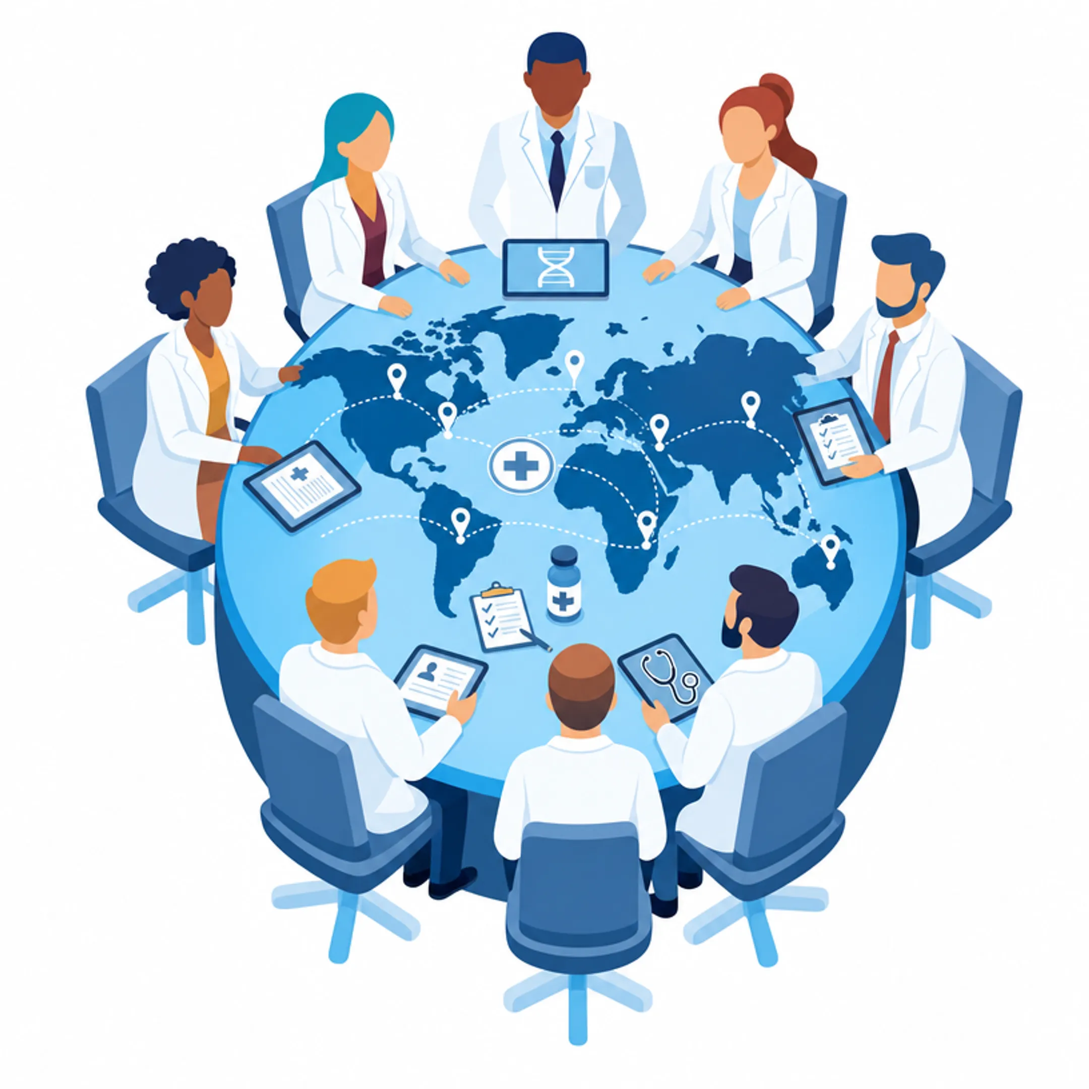 Global clinical research team collaborating across multiple international regions