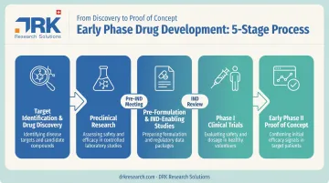 5-step early phase drug development process from discovery to Phase II