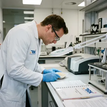 Scientist assessing pharmaceutical granules in a laboratory