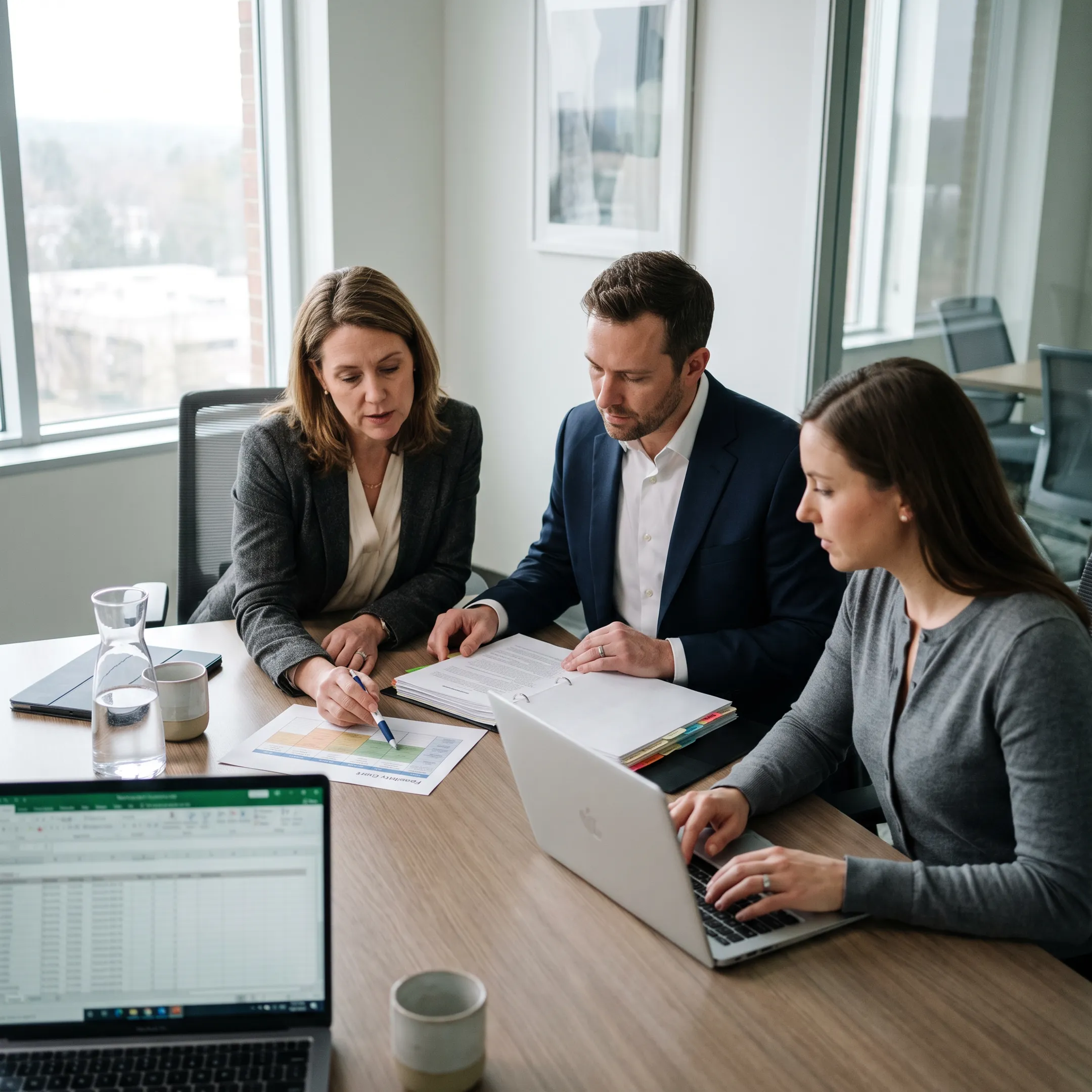 Clinical research team reviewing trial start-up documents
