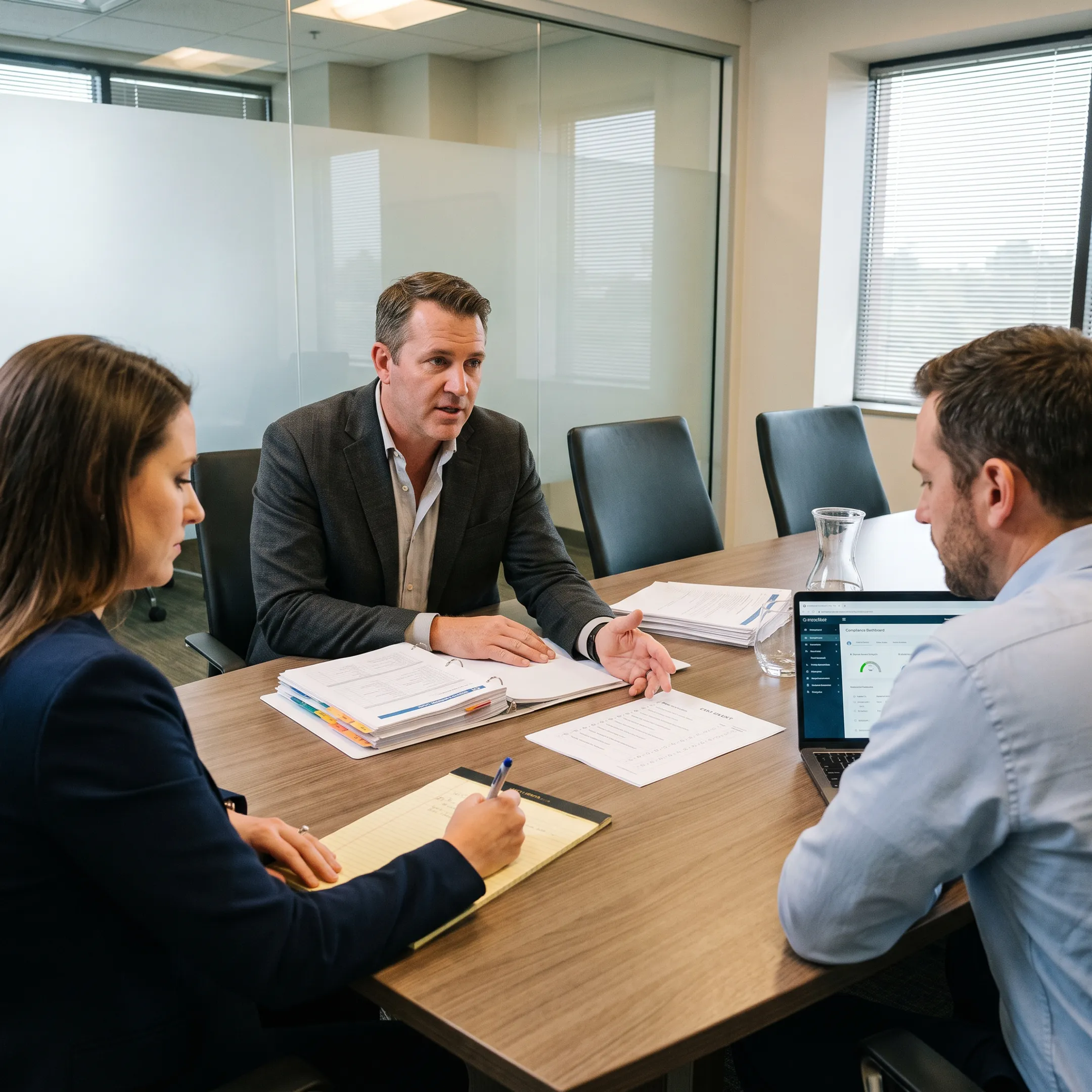Advisor guiding a clinical team through compliance review