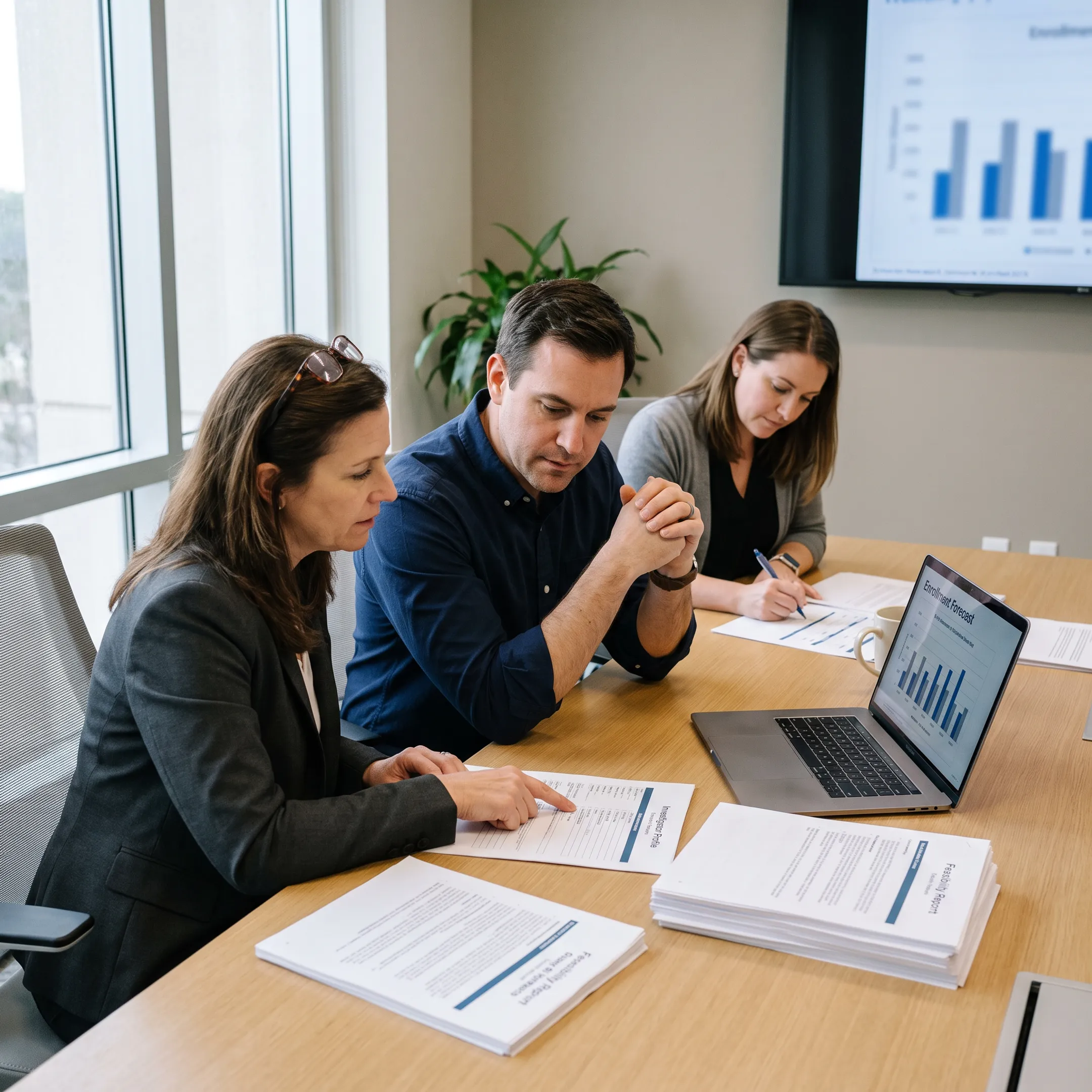 Clinical research team reviewing trial site feasibility