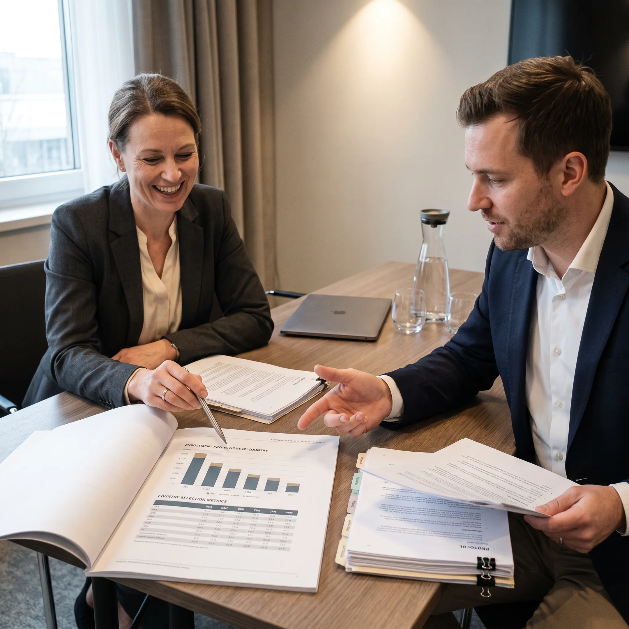Sponsor and clinical experts reviewing feasibility plan
