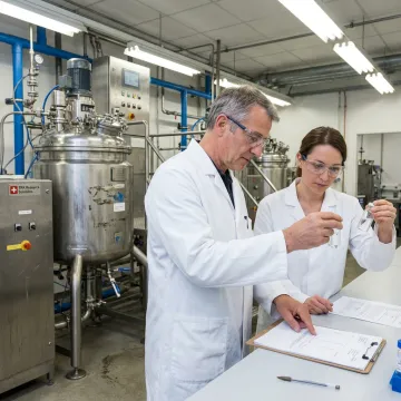Scientists evaluating pharmaceutical formulation samples
