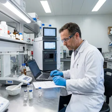 Scientist reviewing pharmaceutical formulation samples