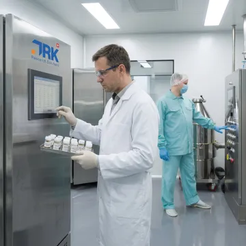 Scientist reviewing stability samples in a laboratory