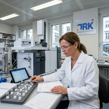 Pharmaceutical scientist reviewing API development work