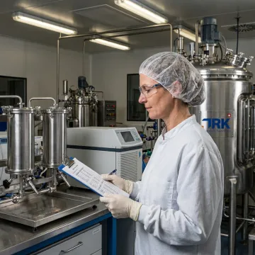 Pharmaceutical scientist reviewing API scale-up data